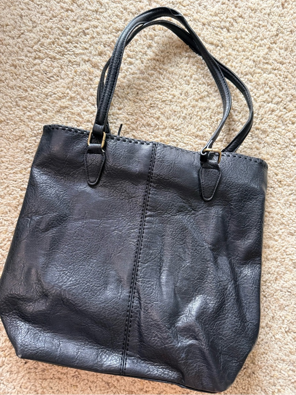 Antik Kraft Black Faux Leather Whipstitch Tote Bag